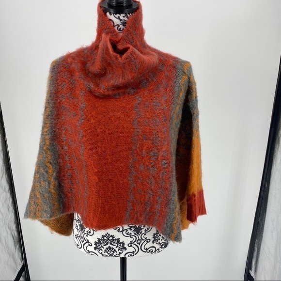 Vertigo orange Cowl Neck Boxy 3/4 Dolman sleeve Sweater. Fall colors. Wool blend - Picture 4 of 9